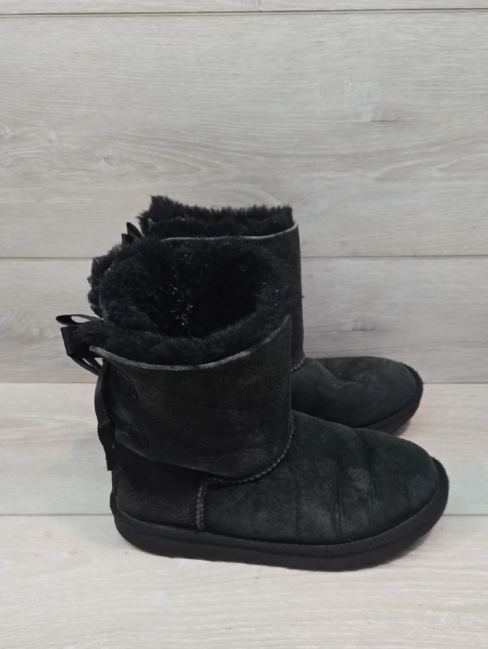 Ugg Australia Big Girl Black Shearling Lined Suede Winter Boots Shoes Sz 3